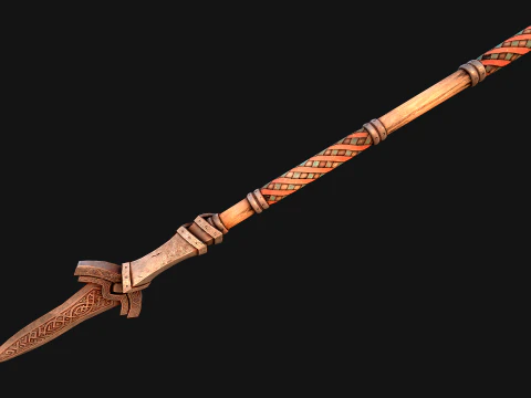 Medieval Wooden Nordic Spear Weapon 3D Model
