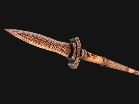 Medieval Wooden Nordic Spear Weapon 3D Model
