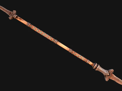Medieval Wooden Nordic Spear Weapon 3D Model