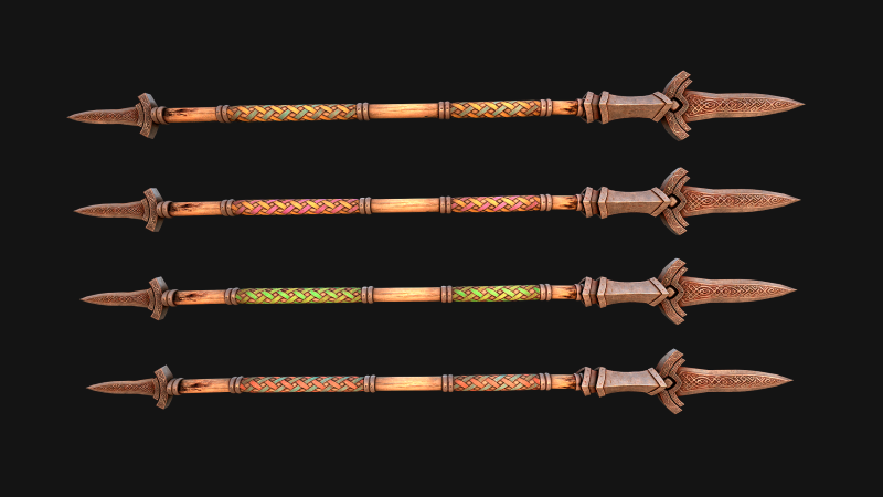 Medieval Wooden Spear Colored Weapon Pack 3D Model .c4d .max .obj .3ds .fbx .stl .blend 
