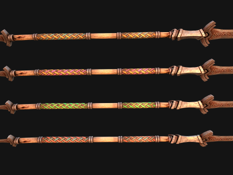 Medieval Wooden Spear Colored Weapon Pack 3D Model