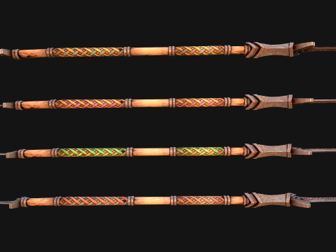 Medieval Wooden Spear Colored Weapon Pack 3D Model