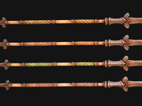 Medieval Wooden Spear Colored Weapon Pack 3D Model