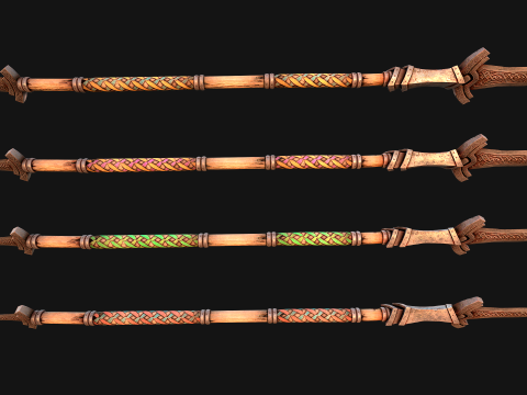 Medieval Wooden Spear Colored Weapon Pack 3D Model