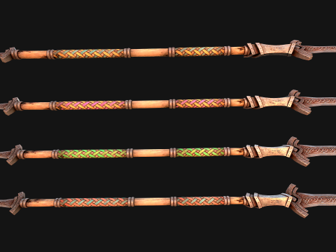 Medieval Wooden Spear Colored Weapon Pack 3D Model