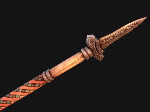 Medieval Wooden Spear Colored Weapon Pack 3D Model