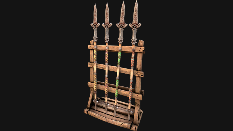 Medieval Wooden Spear Rack Weaponry Armory Set 3D Model .c4d .max .obj .3ds .fbx .stl .blend 