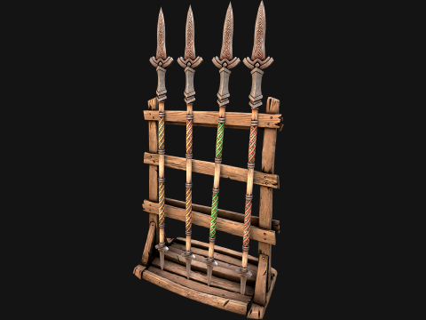 Orta &Ccedil;ağ Ahşap Mızrak Askısı Silah Cephaneliği Seti 3D Model