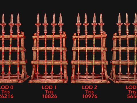 Medieval Wooden Spear Rack Weaponry Armory Set 3D Model