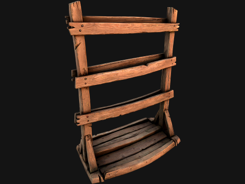 Medieval Wooden Spear Rack Weaponry Armory Set 3D Model