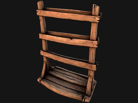 Medieval Wooden Spear Rack Weaponry Armory Set 3D Model