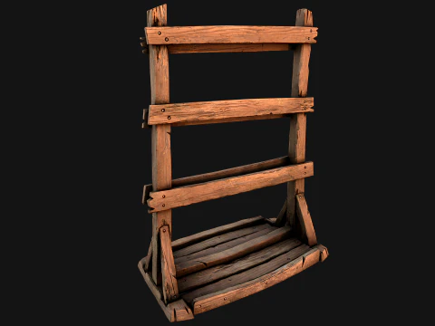 Medieval Wooden Spear Rack Weaponry Armory Set 3D Model