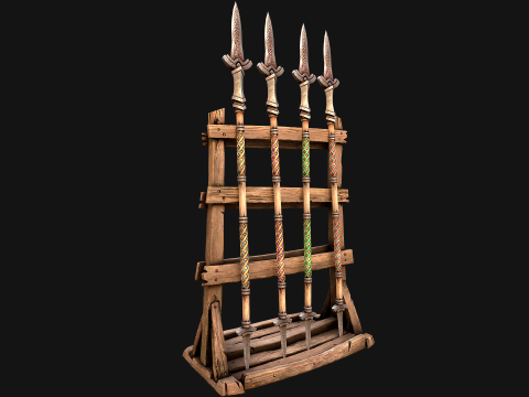 Medieval Wooden Spear Rack Weaponry Armory Set 3D Model