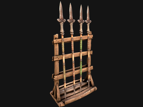 Medieval Wooden Spear Rack Weaponry Armory Set 3D Model