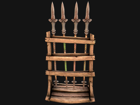 Medieval Wooden Spear Rack Weaponry Armory Set 3D Model