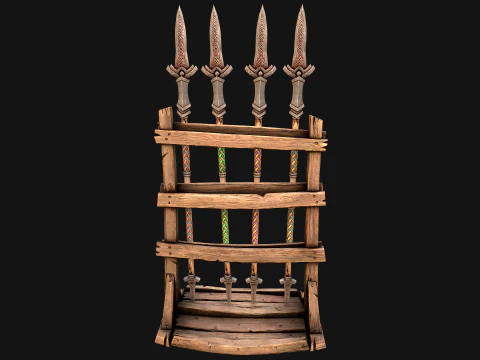 Medieval Wooden Spear Rack Weaponry Armory Set 3D Model