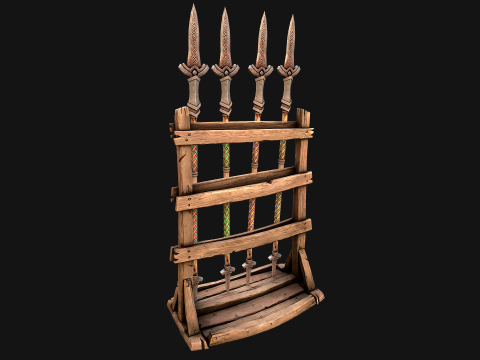 Medieval Wooden Spear Rack Weaponry Armory Set 3D Model