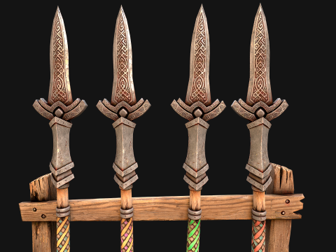 Medieval Wooden Spear Rack Weaponry Armory Set 3D Model