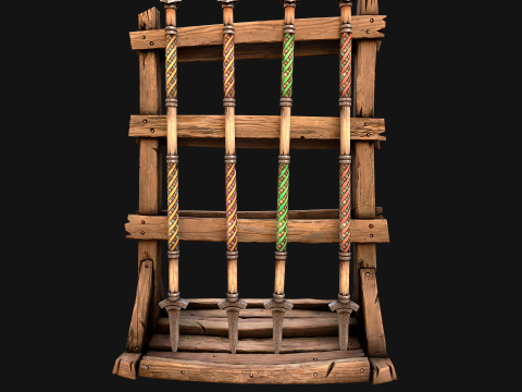 Medieval Wooden Spear Rack Weaponry Armory Set 3D Model