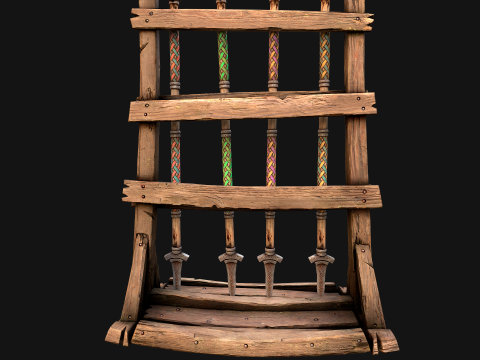 Medieval Wooden Spear Rack Weaponry Armory Set 3D Model