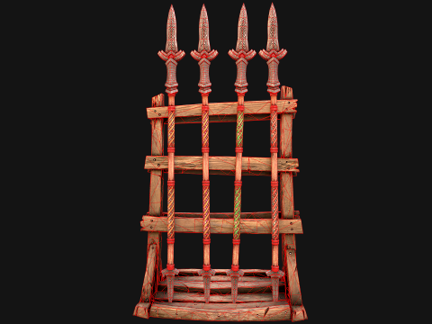 Medieval Wooden Spear Rack Weaponry Armory Set 3D Model