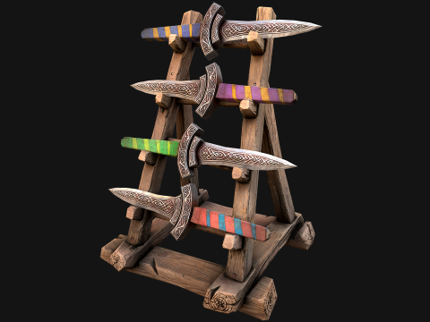 Weapon Rack Dagger Knife Sword Medieval Furniture Armory Set 3D Model
