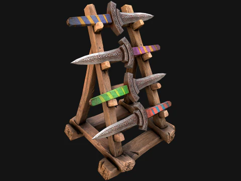 Set di armature per mobili medievali, porta armi, pugnale, coltello, spada Modello 3D