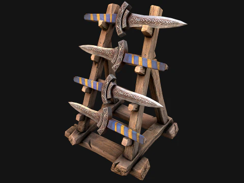 Set di armature per mobili medievali, porta armi, pugnale, coltello, spada Modello 3D