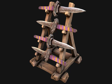 Set di armature per mobili medievali, porta armi, pugnale, coltello, spada Modello 3D