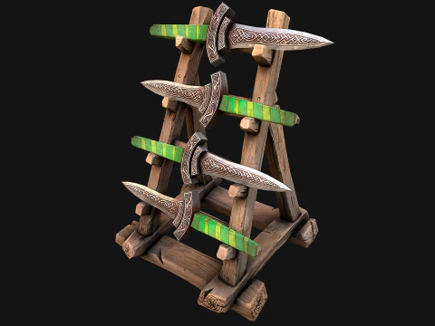 Set di armature per mobili medievali, porta armi, pugnale, coltello, spada Modello 3D