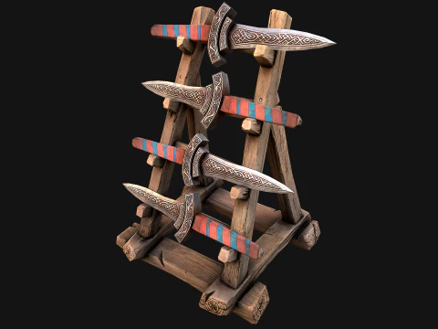 Set di armature per mobili medievali, porta armi, pugnale, coltello, spada Modello 3D