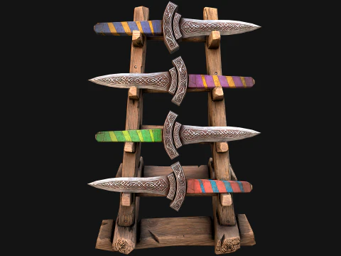 Set di armature per mobili medievali, porta armi, pugnale, coltello, spada Modello 3D