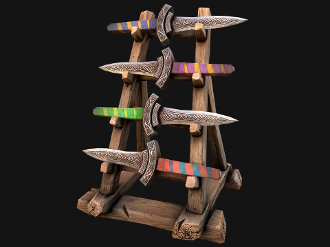 Set di armature per mobili medievali, porta armi, pugnale, coltello, spada Modello 3D