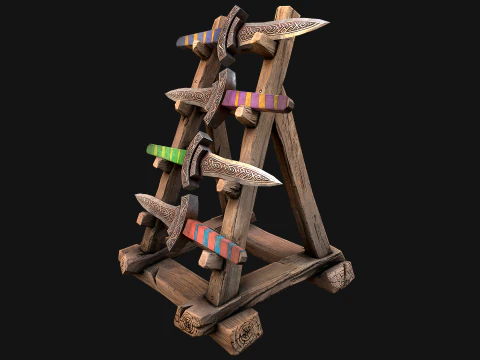 Set di armature per mobili medievali, porta armi, pugnale, coltello, spada Modello 3D