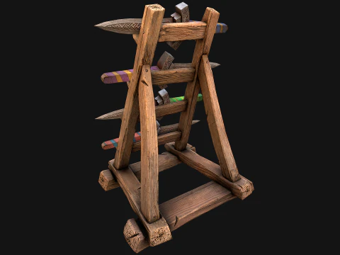 Set di armature per mobili medievali, porta armi, pugnale, coltello, spada Modello 3D