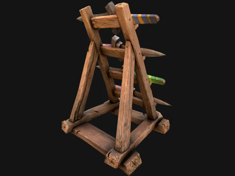 Set di armature per mobili medievali, porta armi, pugnale, coltello, spada Modello 3D