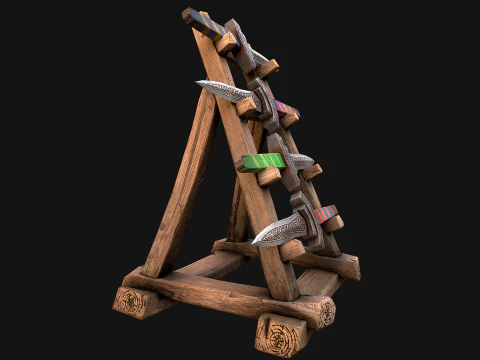 Set di armature per mobili medievali, porta armi, pugnale, coltello, spada Modello 3D