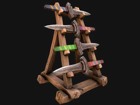 Set di armature per mobili medievali, porta armi, pugnale, coltello, spada Modello 3D