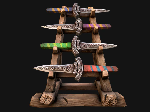 Set di armature per mobili medievali, porta armi, pugnale, coltello, spada Modello 3D