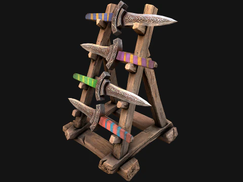 Set di armature per mobili medievali, porta armi, pugnale, coltello, spada Modello 3D