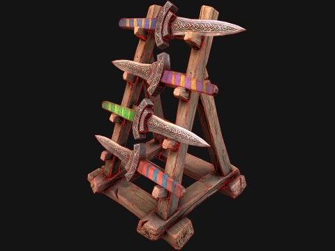 Set di armature per mobili medievali, porta armi, pugnale, coltello, spada Modello 3D