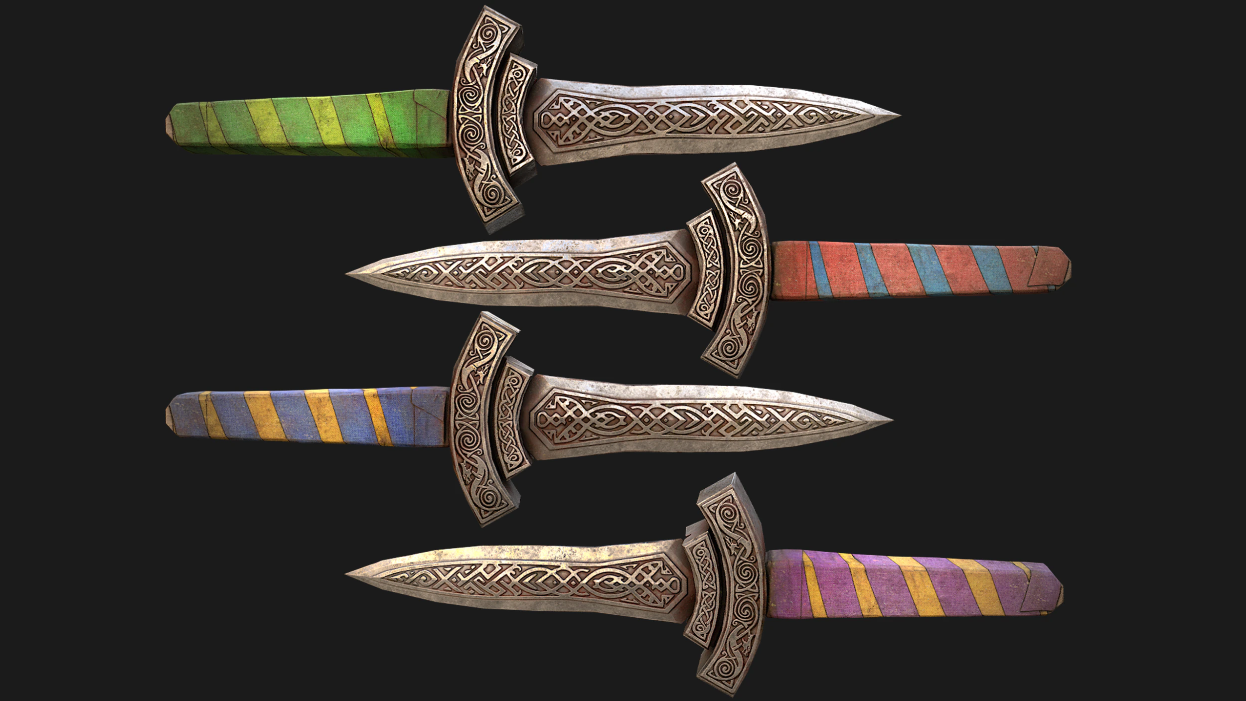 Medieval Wooden Dagger Knife Sword Weapon Set 3D Model .c4d .max .obj .3ds .fbx .stl .blend 