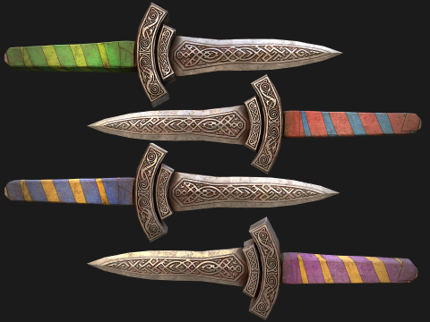Medieval Wooden Dagger Knife Sword Weapon Set 3D Model