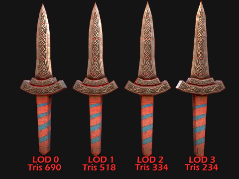 Medieval Wooden Dagger Knife Sword Weapon Set 3D Model