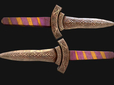 Medieval Wooden Dagger Knife Sword Weapon Set 3D Model