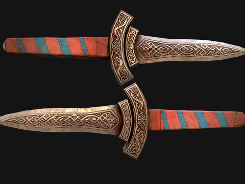 Medieval Wooden Dagger Knife Sword Weapon Set 3D Model