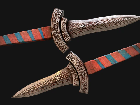 Medieval Wooden Dagger Knife Sword Weapon Set 3D Model