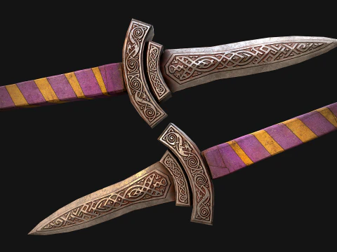 Medieval Wooden Dagger Knife Sword Weapon Set 3D Model