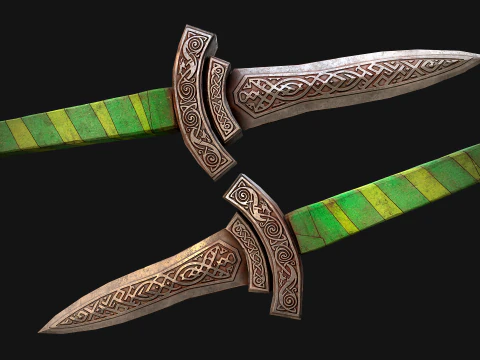 Medieval Wooden Dagger Knife Sword Weapon Set 3D Model