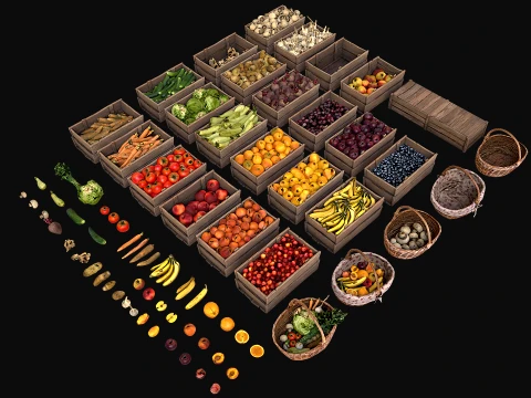 Medieval Market Stalls Tent Bazaar Food Vegetables Fruits Pack 3D Model